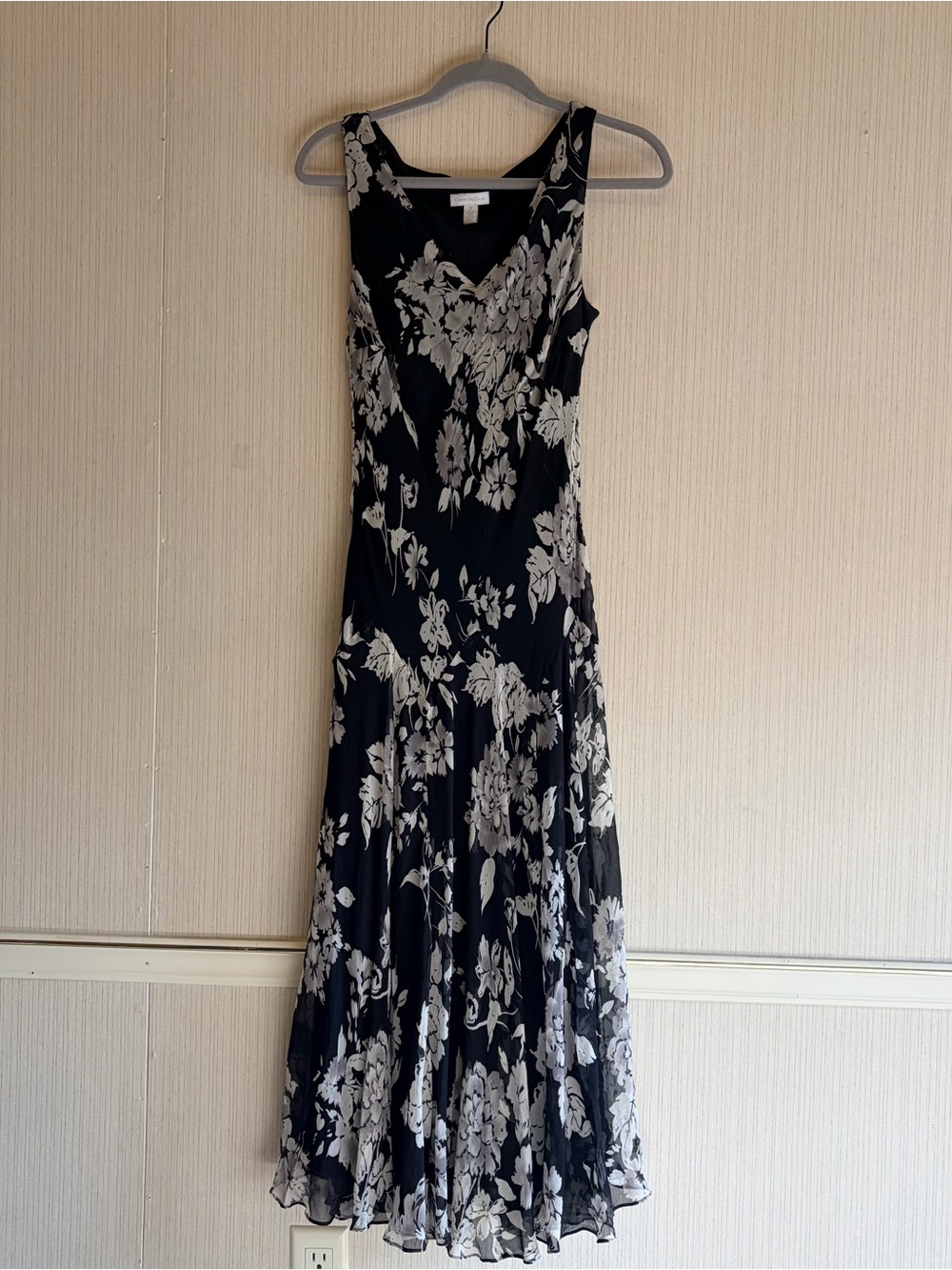 Charter Club Black Maxi Dress with White Floral Print